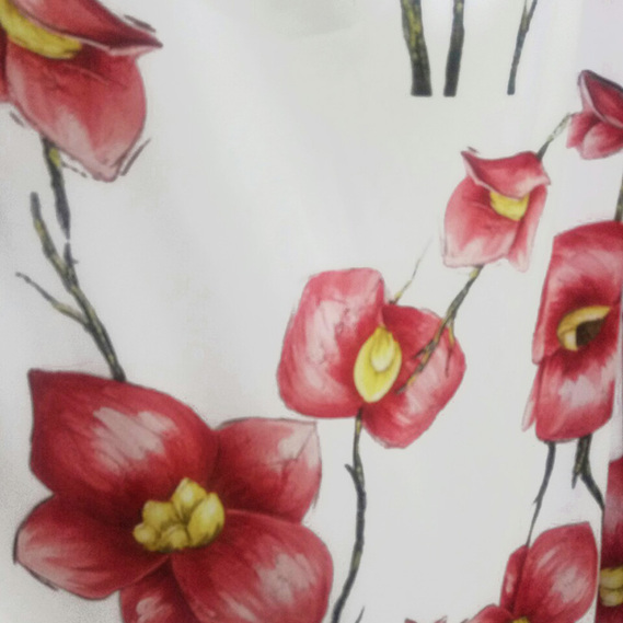 Armani Silk Satin Atlas Fabric V-9/1 коралова квітка біла, Квітковий, фото 3