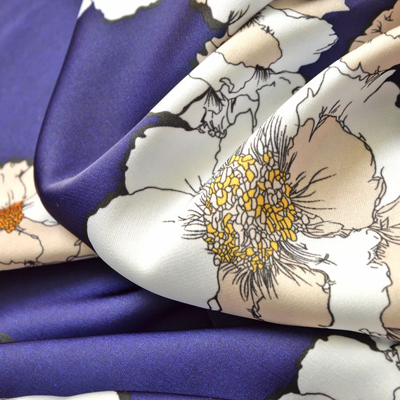 Тканина атлас шовк-сатин Armani V-8/2 квітковий вальс темно синій, Квітковий, фото 3