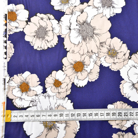 Тканина атлас шовк-сатин Armani V-8/2 квітковий вальс темно синій, Квітковий, фото 4
