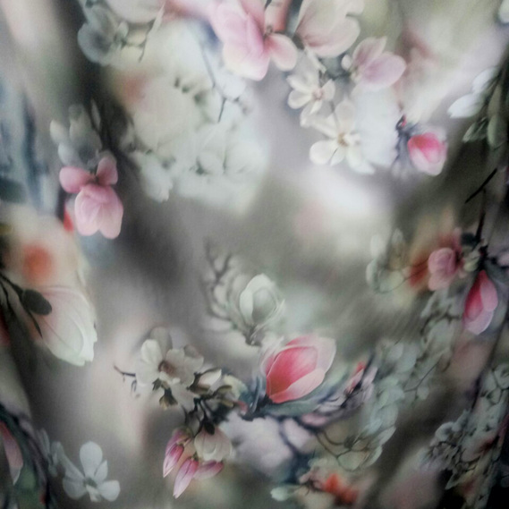 Ткань атлас шелк-сатин Armani V-14/1 яблуневий цвіт сірий, фото 1