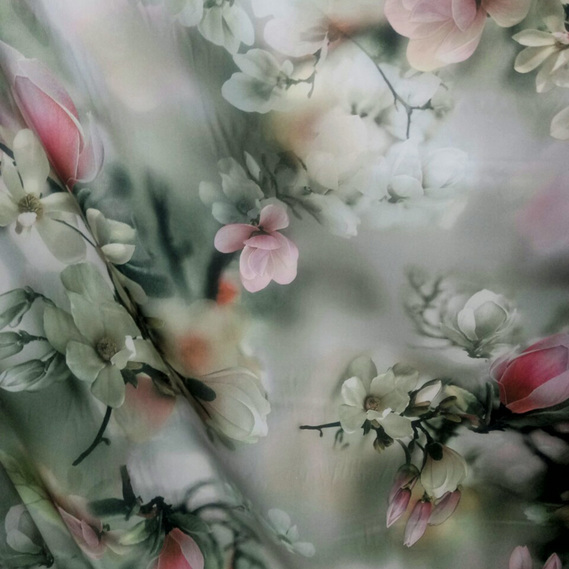 Тканина атлас шовк-сатин Armani V-14/2 яблуневий цвіт олива, фото 1