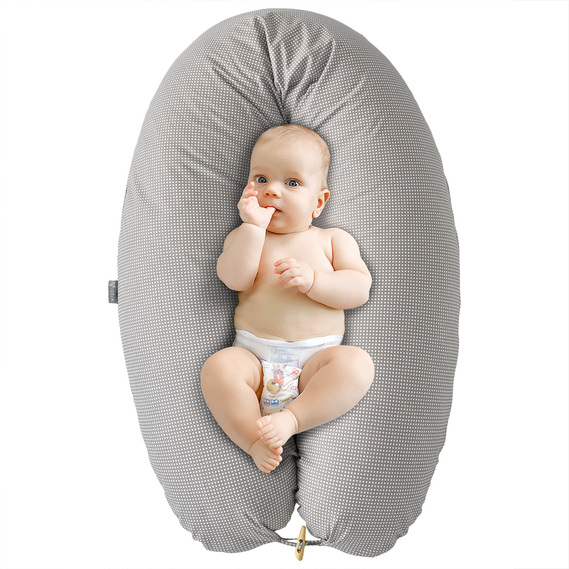 Подушка для беременных и кормления 30х190 см PAPAELLA гипоаллергенная, наволочка из хлопка на молнии горошок сірий, фото 1