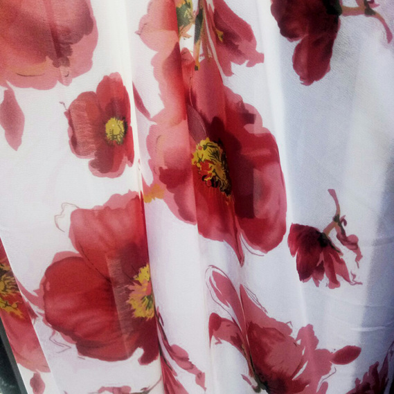 Шифон принт V-202/2 маки біла, фото 1