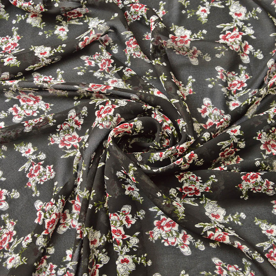 Шифон принт V-204/1 букетик чорний, фото 1