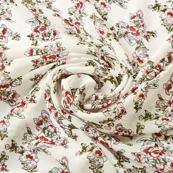 Шифон принт V-204/2 букетик білий, фото 1 Шифон принт V-204/2 букетик білий, фото 1