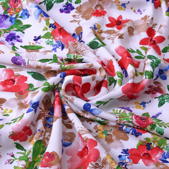 Ткань штапель твил принт, 140 см, 160 гр/м2, для платьев, блузок, юбок V-1/2 квіти червоний, фото 1 Ткань штапель твил принт, 140 см, 160 гр/м2, для платьев, блузок, юбок V-1/2 квіти червоний, фото 1