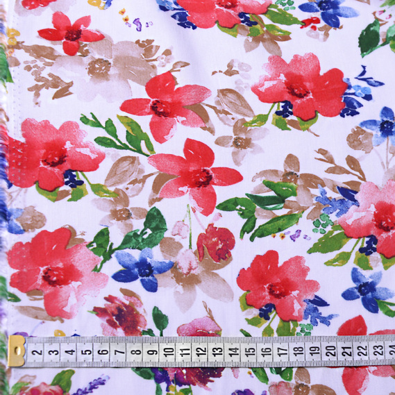 Ткань штапель твил принт, 140 см, 160 гр/м2, для платьев, блузок, юбок V-1/2 квіти червоний, фото 4 Ткань штапель твил принт, 140 см, 160 гр/м2, для платьев, блузок, юбок V-1/2 квіти червоний, фото 4