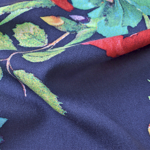 Ткань штапель твил принт, 140 см, 160 гр/м2, для платьев, блузок, юбок V-7/1 іриси т/синій, фото 3