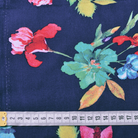 Ткань штапель твил принт, 140 см, 160 гр/м2, для платьев, блузок, юбок V-7/1 іриси т/синій, фото 4