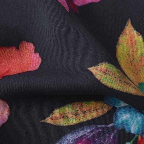 Ткань штапель твил принт, 140 см, 160 гр/м2, для платьев, блузок, юбок V-7/2 іриси чорний, фото 3