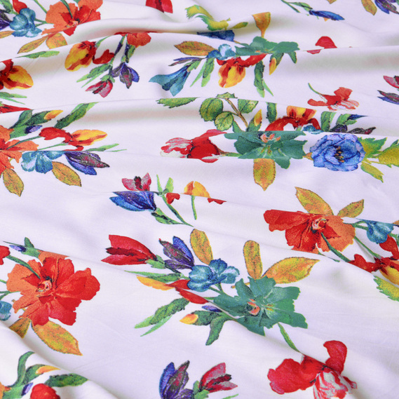 Тканина штапель твіл принт, 140 см, 160 гр/м2, для суконь, блузок, спідниць V-7/3 іриси крем, фото 2