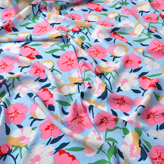 Ткань плательная вискоза штапель Эпизоды 115 гр/м2 барвінок блакитний, Квітковий, фото 2