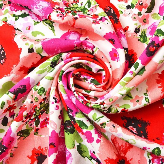 Тканына плательна віскоза штапель Епізоди 115 гр/м2 маки червоно/бузок, Квітковий, фото 1