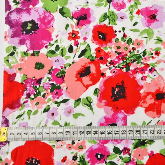 Тканына плательна віскоза штапель Епізоди 115 гр/м2 маки червоно/бузок, Квітковий, фото 4