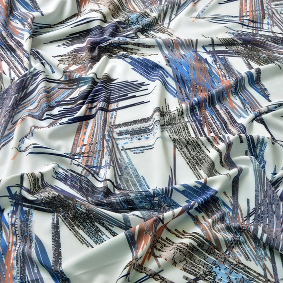 Тканина платтяна супер софт соломка синя, Абстракція, фото 2