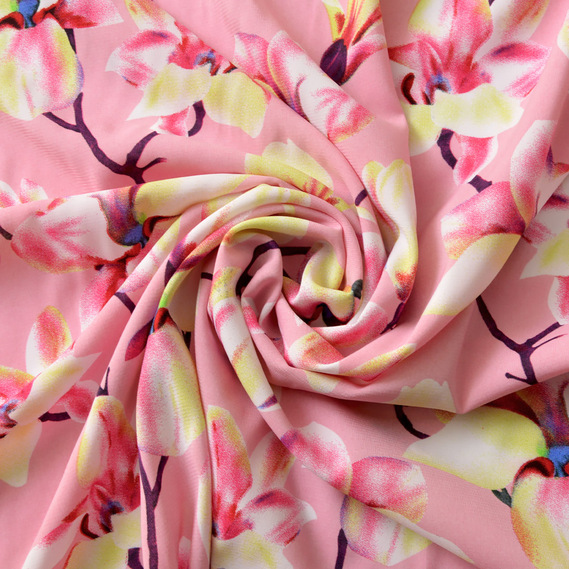 Шифон стрейч Флора магнолії рожевий, Квітковий, фото 1