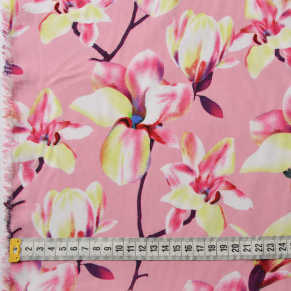 Шифон стрейч Флора магнолії рожевий, Квітковий, фото 4