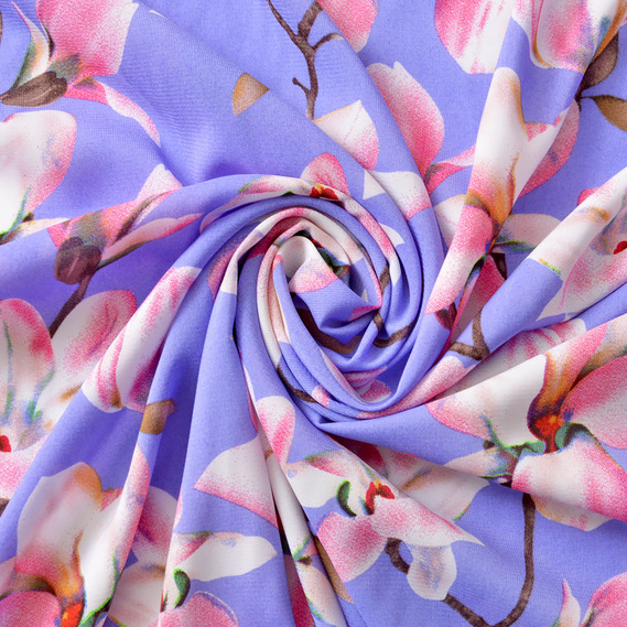 Шифон стрейч Флора магнолії т/бузок, Квітковий, фото 1 Шифон стрейч Флора магнолії т/бузок, Квітковий, фото 1