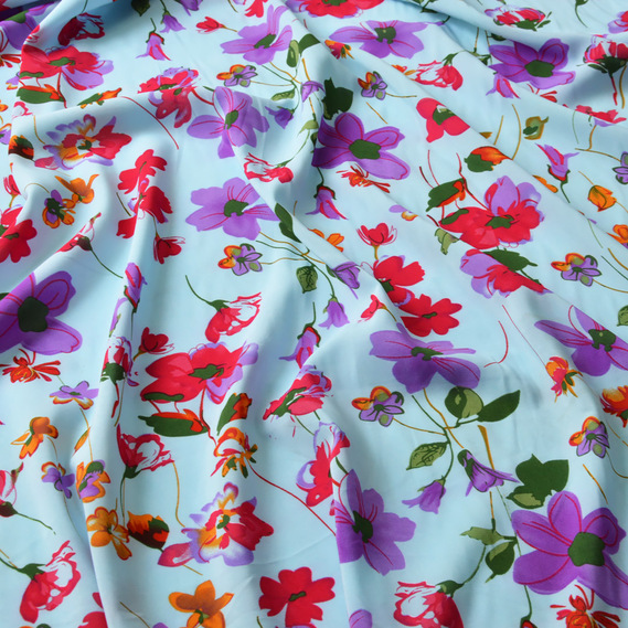 Шифон стрейч Флора галявина блакитний, Квітковий, фото 2