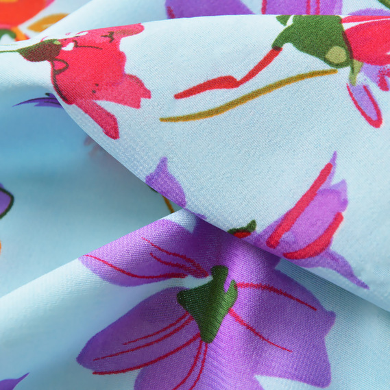 Шифон стрейч Флора галявина блакитний, Квітковий, фото 3