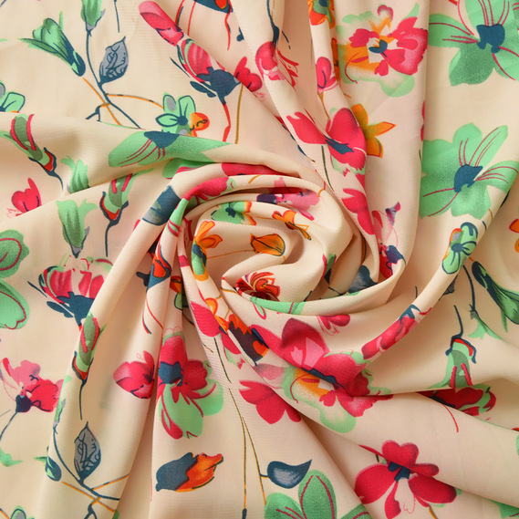 Шифон стрейч Флора галявина беж, Квітковий, фото 1