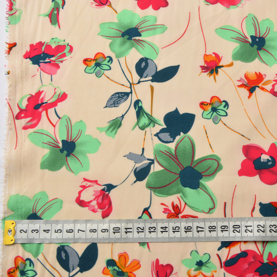 Шифон стрейч Флора галявина беж, Квітковий, фото 4