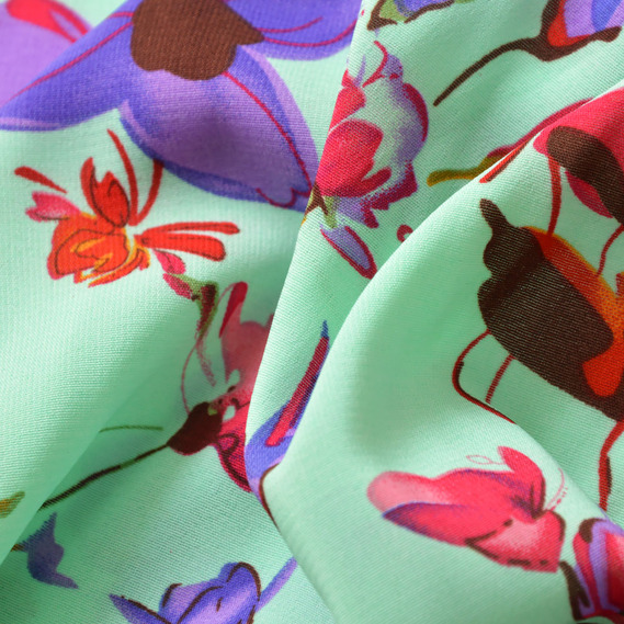 Шифон стрейч Флора галявина бірюза, Квітковий, фото 3