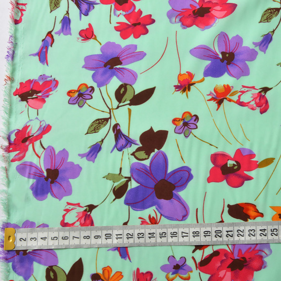 Шифон стрейч Флора галявина бірюза, Квітковий, фото 4