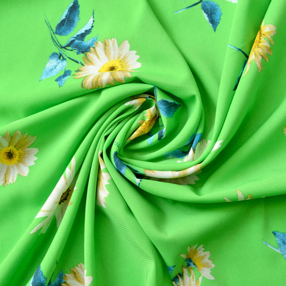 Шифон стрейч Флора ромашка салат, Квітковий, фото 1