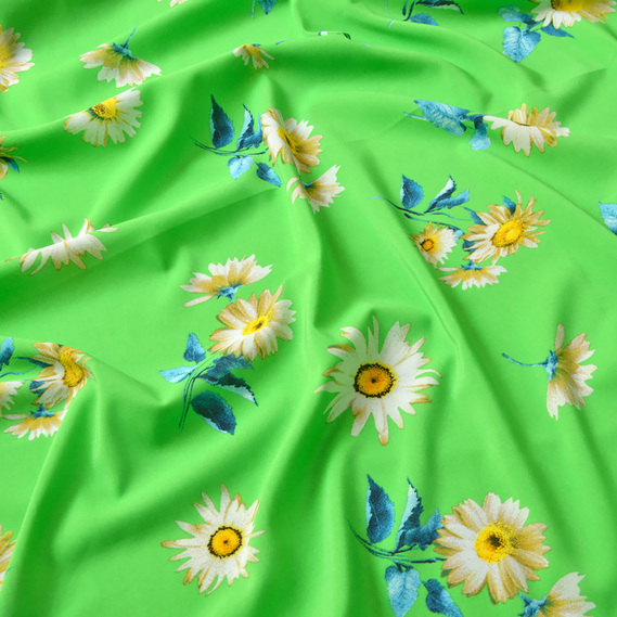 Шифон стрейч Флора ромашка салат, Квітковий, фото 2