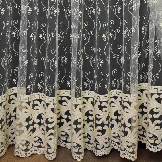 Тюль сітка з вишивкою Джанні екрю, фото 1