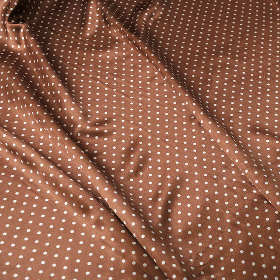 Тканина плательная атлас Горохи дріб каштан, фото 2