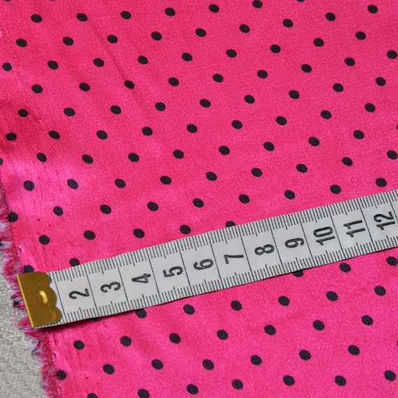 Тканина плательная атлас Горохи дріб фуксія, фото 2