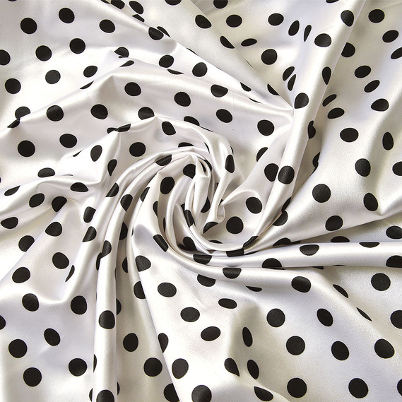 Тканина плательная атлас Горохи серед.білий, фото 1 Тканина плательная атлас Горохи серед.білий, фото 1