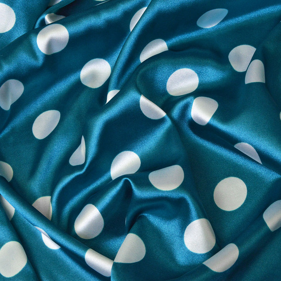 Ткань плательная атлас Горохи велик.мор бриз, фото 1