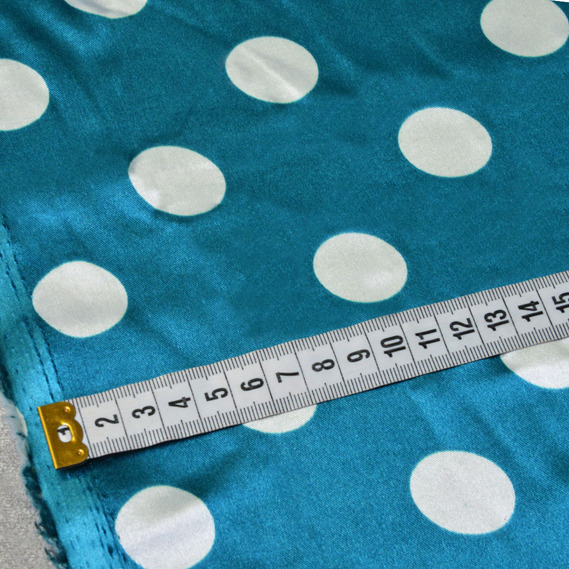 Ткань плательная атлас Горохи велик.мор бриз, фото 2