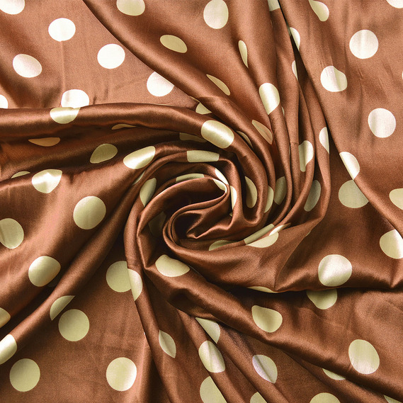 Ткань плательная атлас Горохи велик.каштан, фото 1