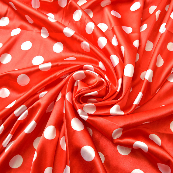 Тканина плательная атлас Горохи велик.червоно/білий, фото 1