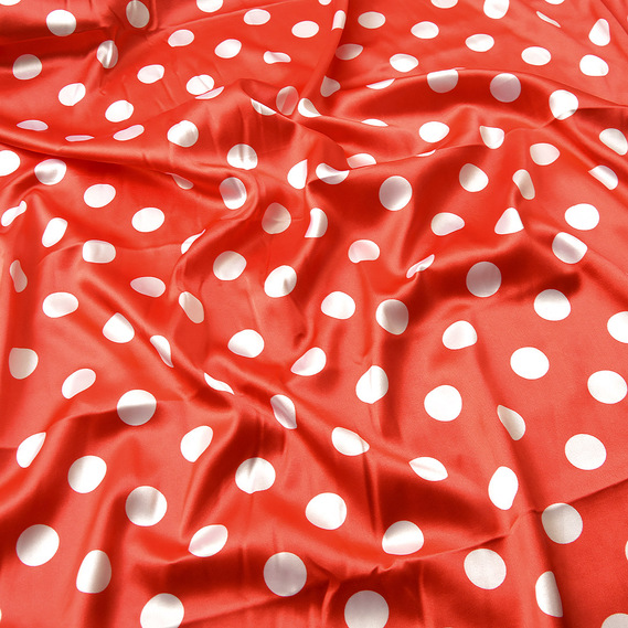 Тканина плательная атлас Горохи велик.червоно/білий, фото 2