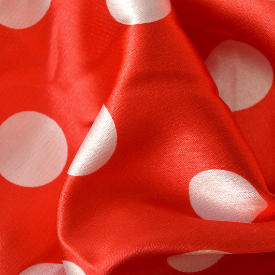 Тканина плательная атлас Горохи велик.червоно/білий, фото 3