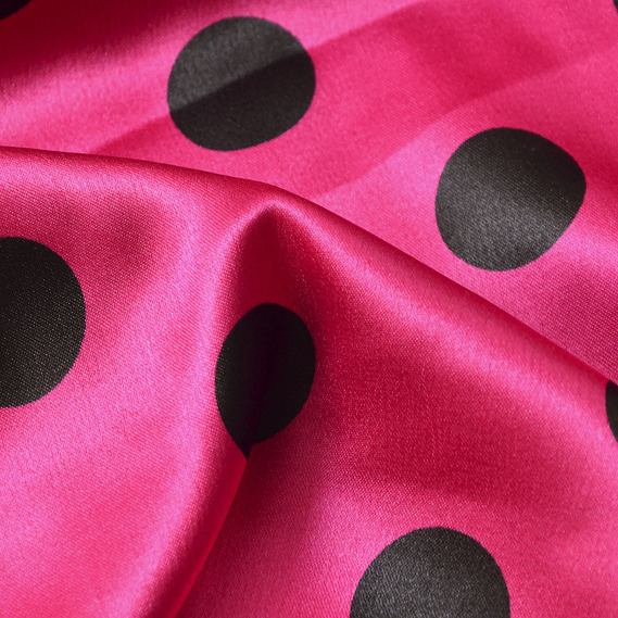 Тканина плательная атлас Горохи велик.фуксія, фото 3