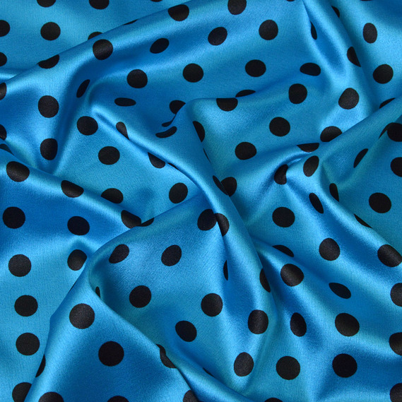 Ткань плательная атлас Горохи серед.т/блак, фото 1