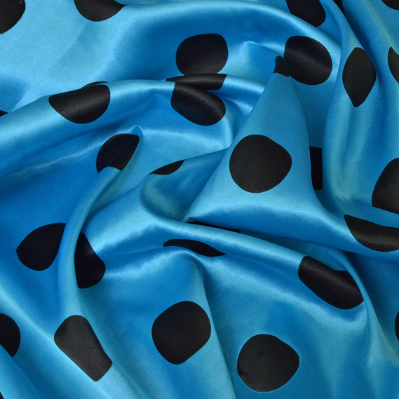 Тканина плательная атлас Горохи maxi т/блакитний, фото 1