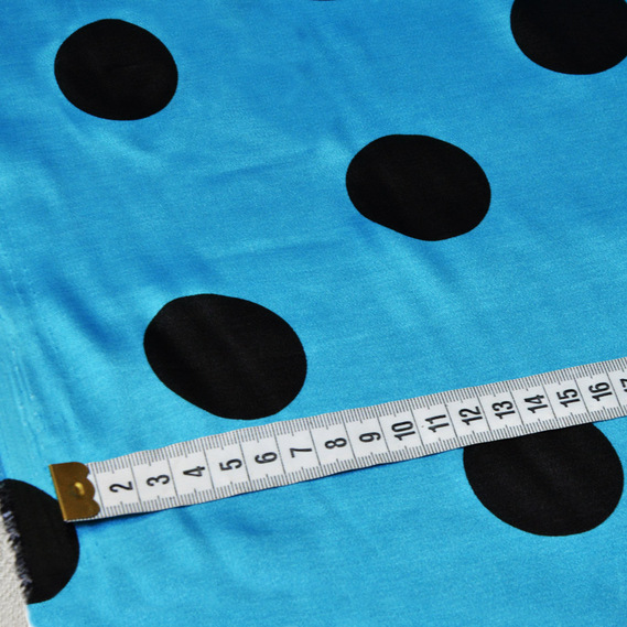 Тканина плательная атлас Горохи maxi т/блакитний, фото 2