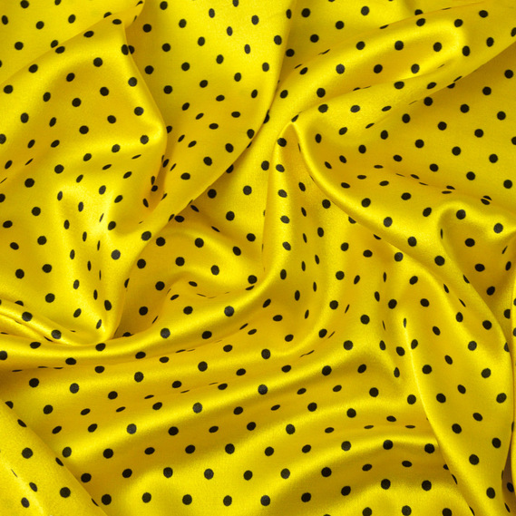 Тканина плательная атлас Горохи дріб лимон, фото 1