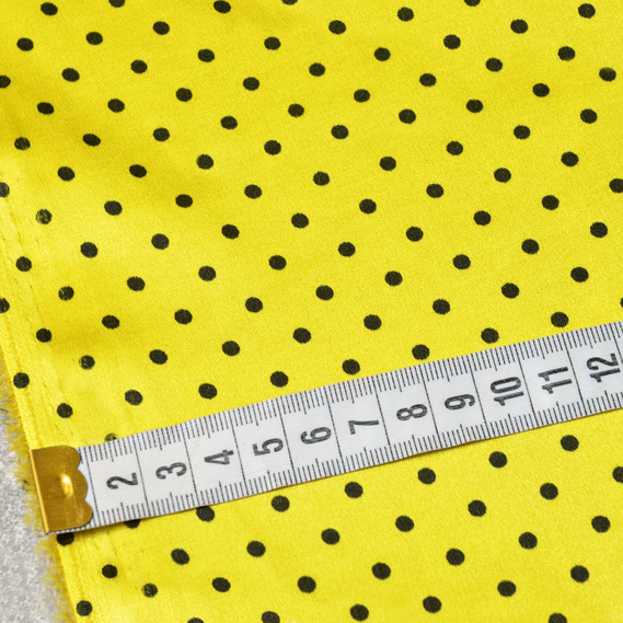 Тканина плательная атлас Горохи дріб лимон, фото 2