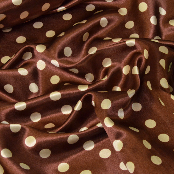 Тканина плательная атлас Горохи серед.каштан, фото 1