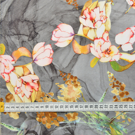 Тканина костюмна Fendi принт тюльпани сіра, Квітковий, фото 3