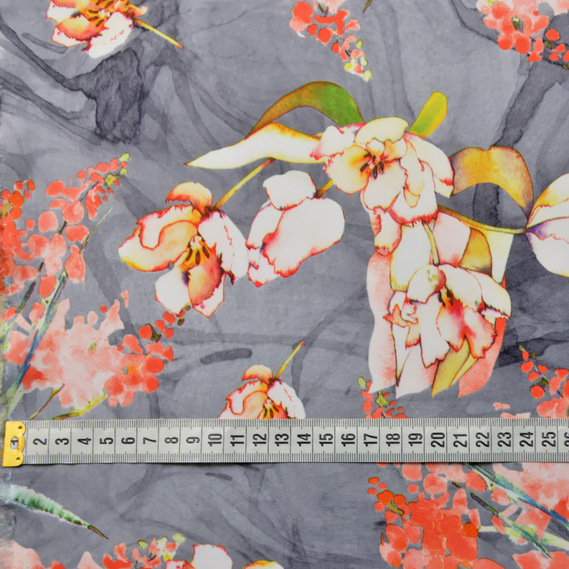 Ткань костюмная Fendi принт тюльпани т/сіра, Квітковий, фото 3