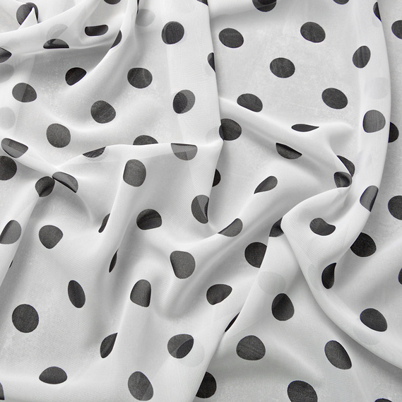 Тканина шифон горохи асорті велик.біло/чорний, фото 2